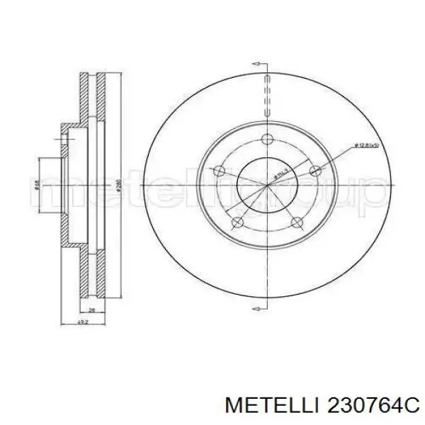 Передние тормозные диски 230764C Metelli