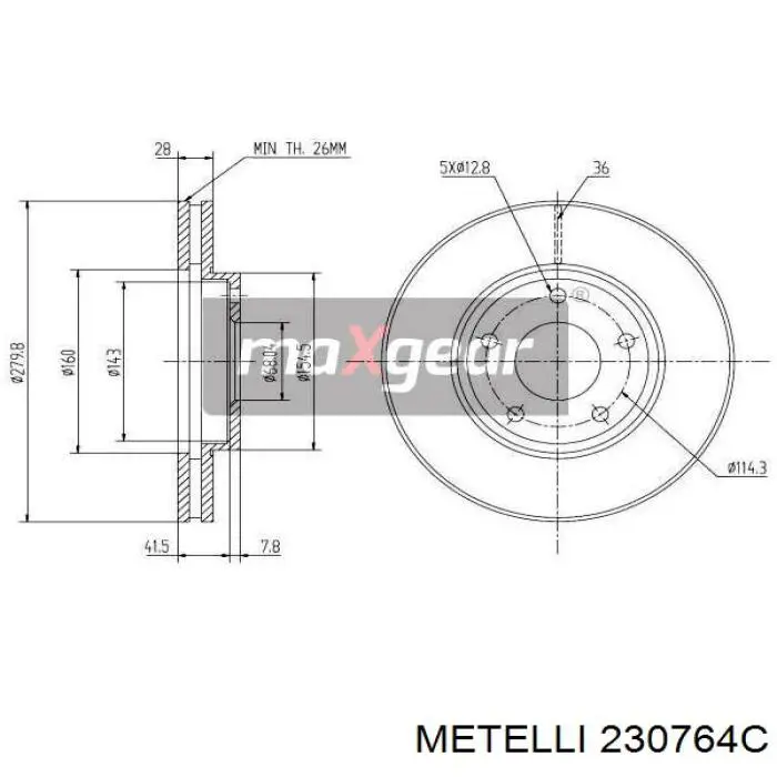 Тормоз дисковый передний Metelli 230764C цена, от 41.64 USD
