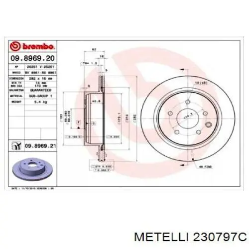 Тормозные диски 230797C Metelli