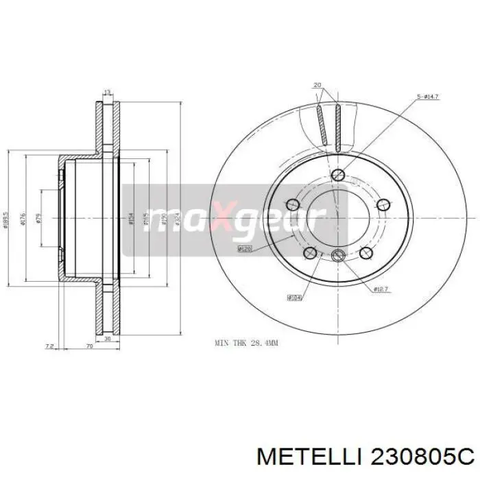 Тормоз дисковый передний Metelli 230805C цена, от 67.69 USD