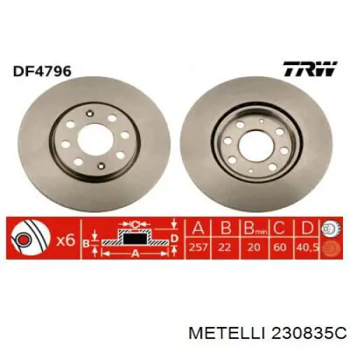 Передние тормозные диски 230835C Metelli