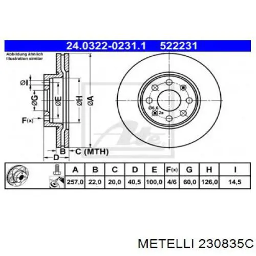Передний тормозной диск Metelli 230835C