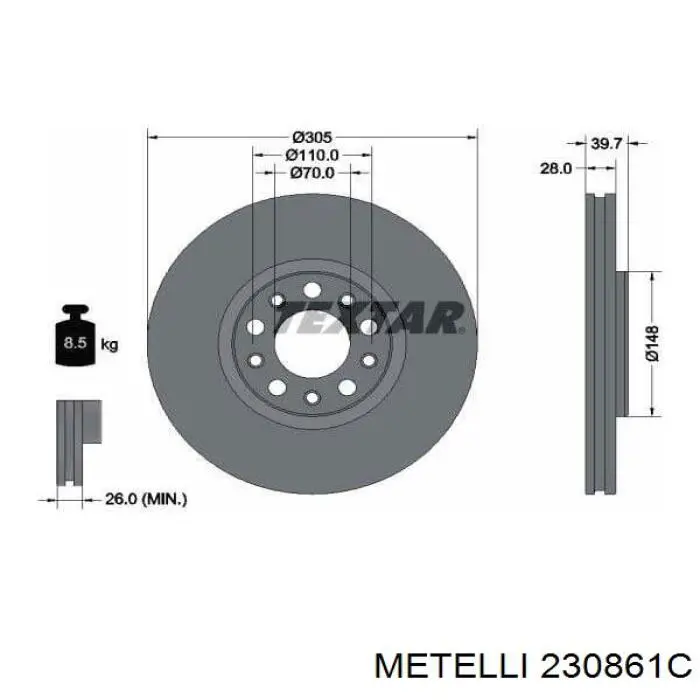 Передние тормозные диски 230861C Metelli