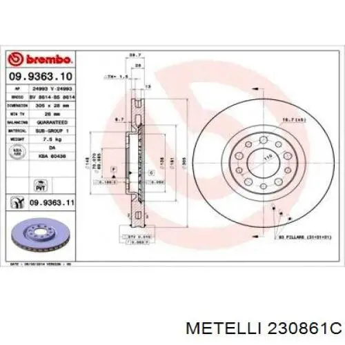 Передние тормозные диски 230861C Metelli