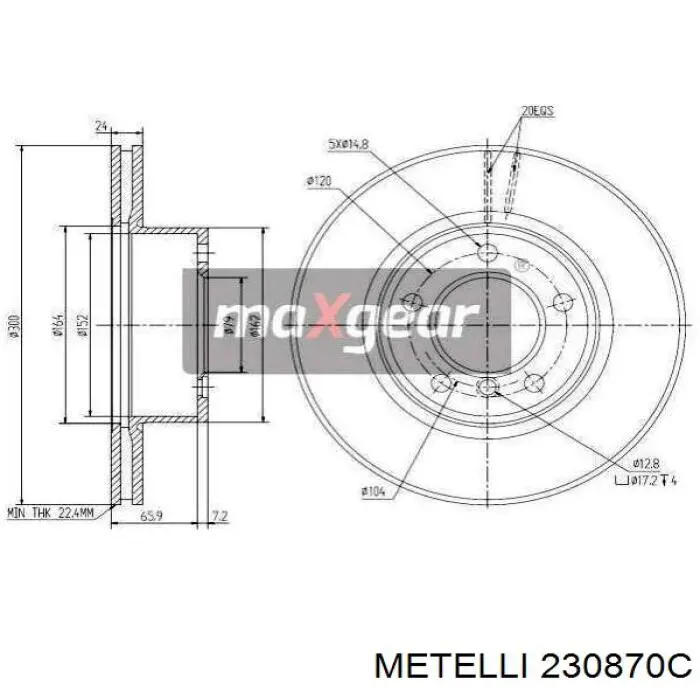 Передние тормозные диски 230870C Metelli