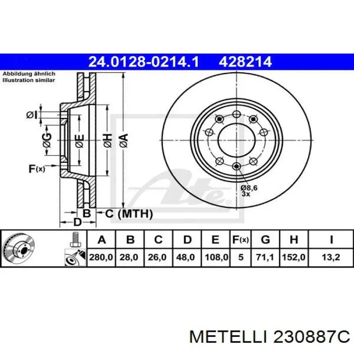 230887C Metelli Диск тормозной передний