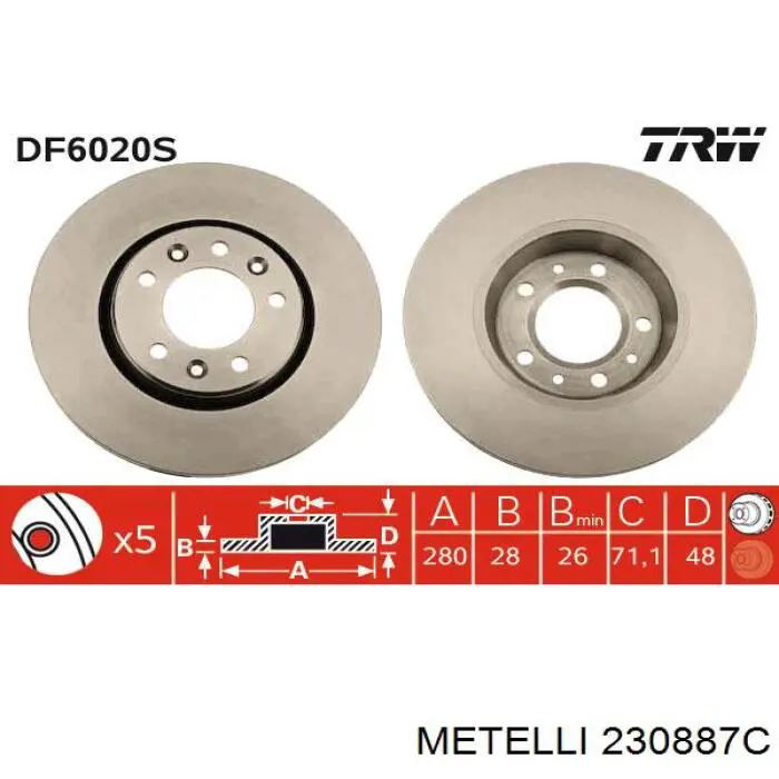 Тормоз дисковый передний Metelli 230887C цена, от 42.95 USD