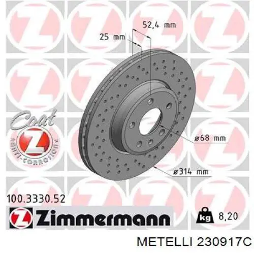 Тормоз дисковый передний Metelli 230917C цена, от 60.02 USD