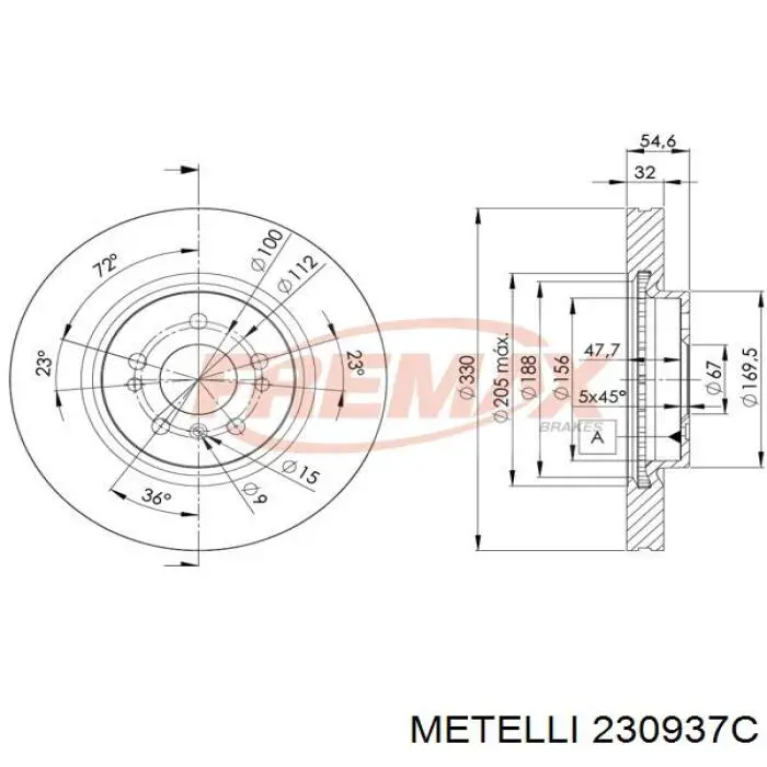 230937C Metelli Диск тормозной передний