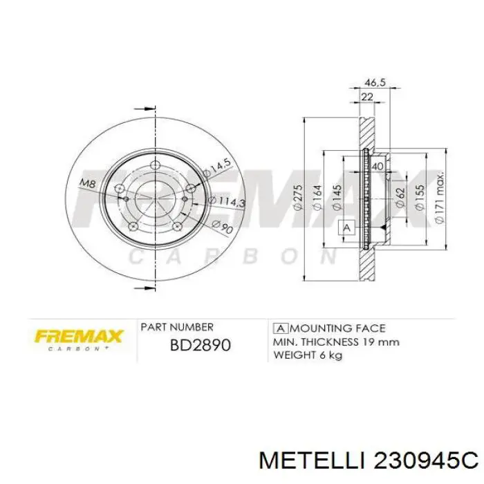 Купить 230945C Metelli Ротор тормозной