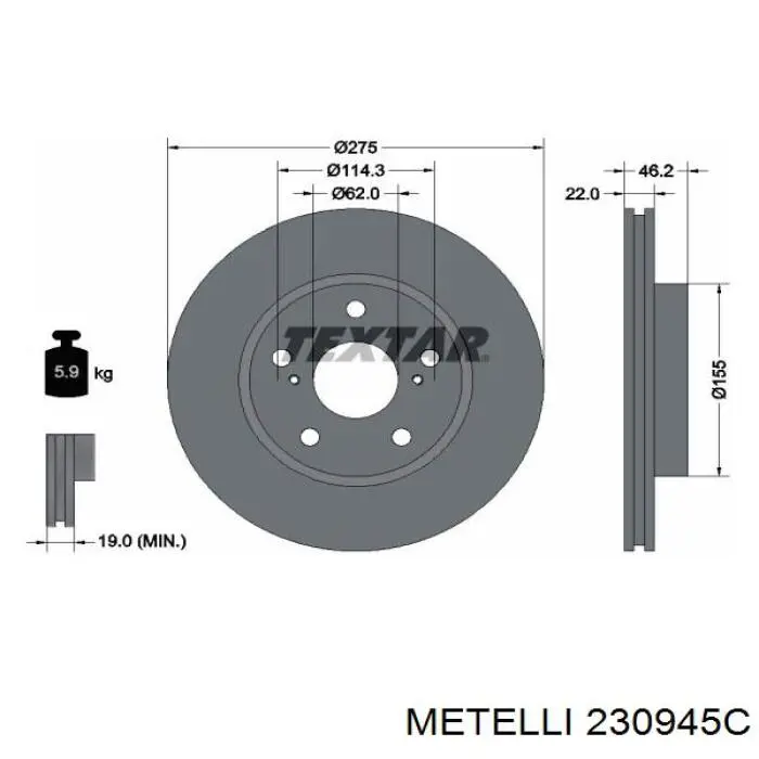 230945C Metelli Диск тормозной передний