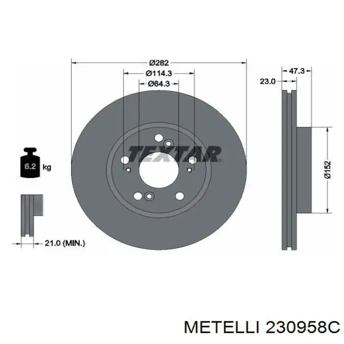 Тормоз дисковый передний Metelli 230958C цена, от 44.99 USD