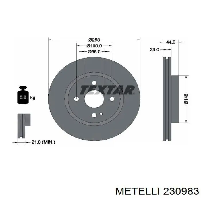 230983 Metelli диск тормозной передний