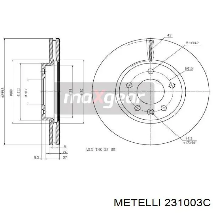 Диск гальмівний передній 231003C Metelli