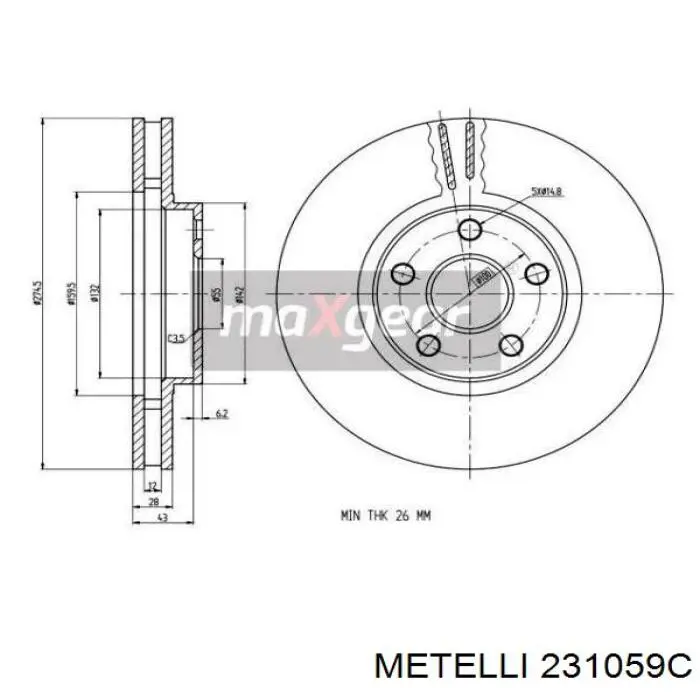 Передние тормозные диски 231059C Metelli