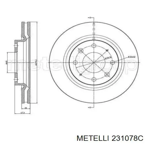 Передние тормозные диски 231078C Metelli