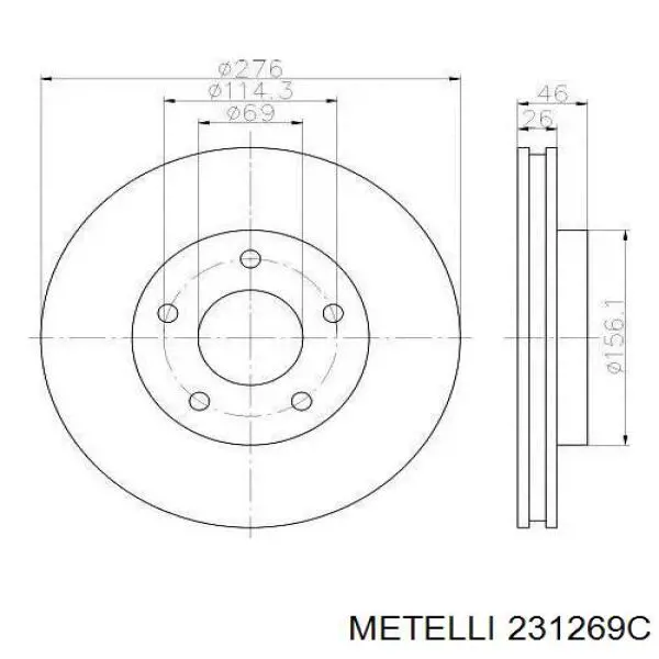 Тормоз дисковый передний Metelli 231269C цена, от 35.79 USD