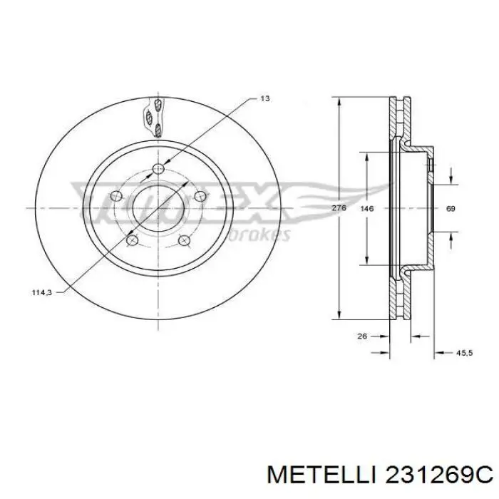 Тормоз дисковый передний Metelli 231269C цена, от 35.79 USD