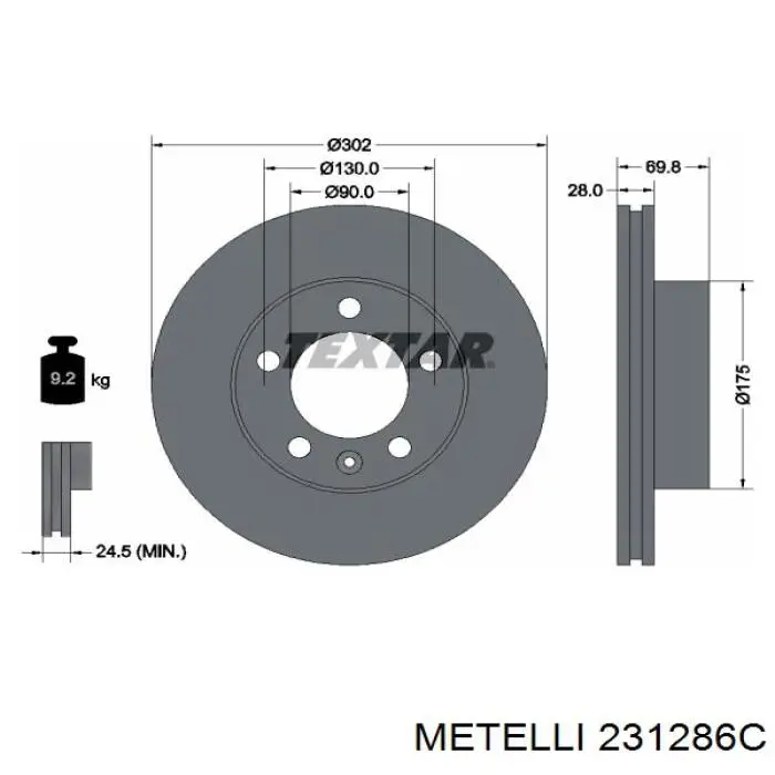 Передние тормозные диски 231286C Metelli