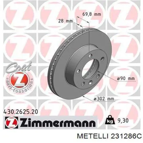 Тормоз дисковый передний Metelli 231286C цена, от 57.92 USD