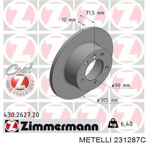 Купить 231287C Metelli Диск тормозной задний