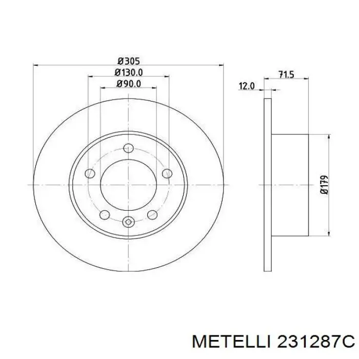 Задний тормозной диск Metelli 231287C цена, от 42.62 USD