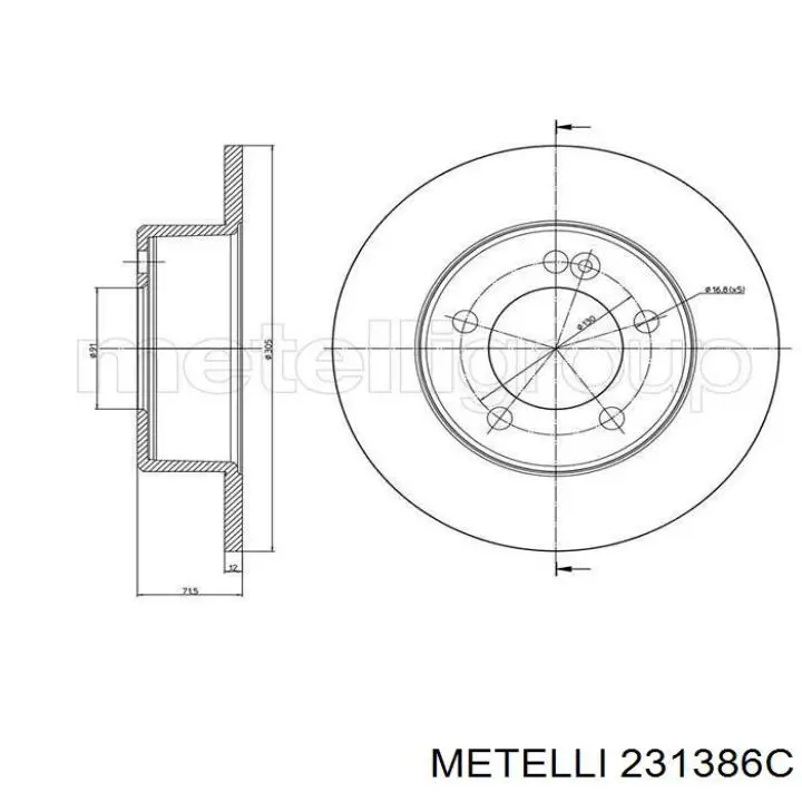 Тормозные диски 231386C Metelli