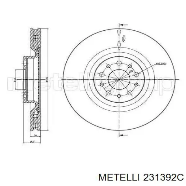 Передние тормозные диски 231392C Metelli