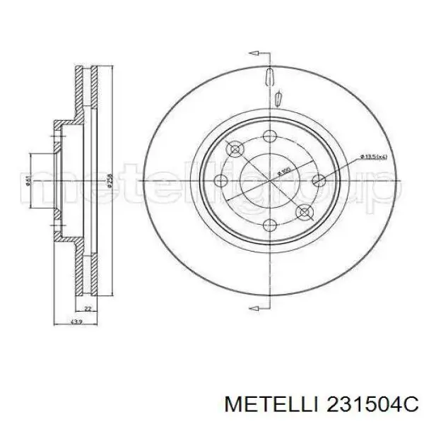 23-1504C Metelli disco do freio dianteiro