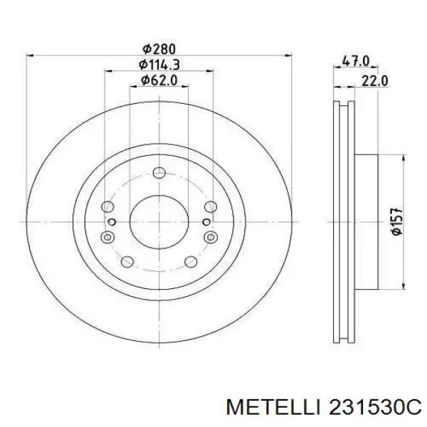 Тормоз дисковый передний Metelli 231530C цена, от 34.77 USD