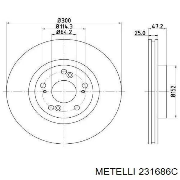 Передние тормозные диски 231686C Metelli