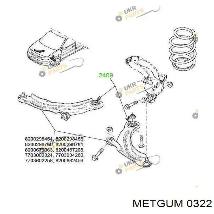 Сайлентблок переднего нижнего рычага 0322 Metgum