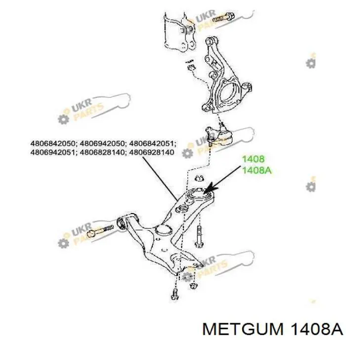 Сайлентблок переднего нижнего рычага 1408A Metgum