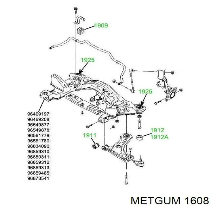 Сайлентблок тяги передней поперечной 1608 Metgum