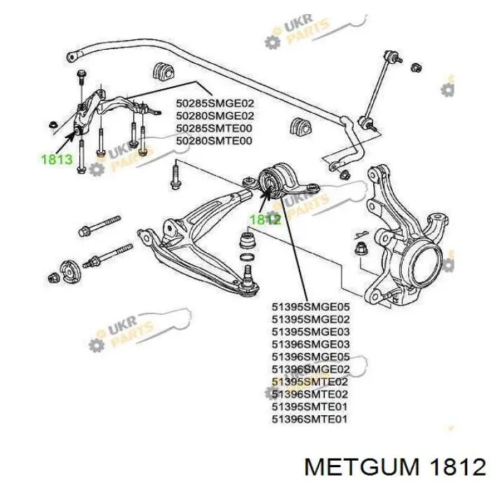 Сайлентблок переднего нижнего рычага 1812 Metgum