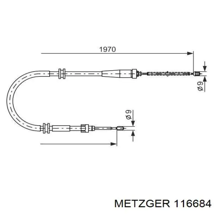 Задний трос ручника 116684 Metzger