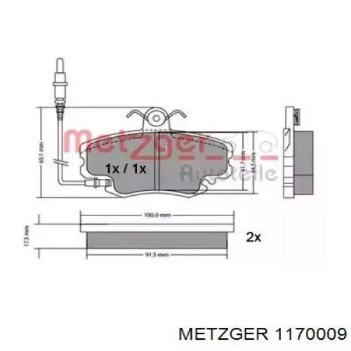 Передние тормозные колодки 1170009 Metzger