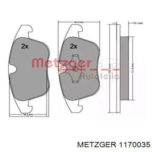 1170035 Metzger передние тормозные колодки