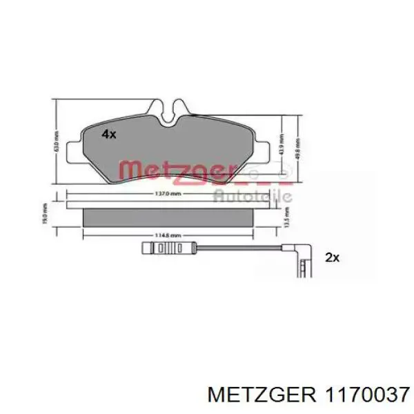 Задние тормозные колодки 1170037 Metzger