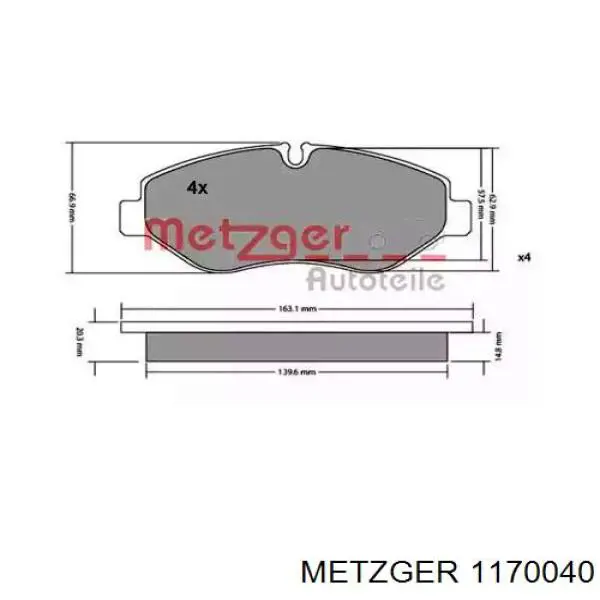 Передние тормозные колодки 1170040 Metzger