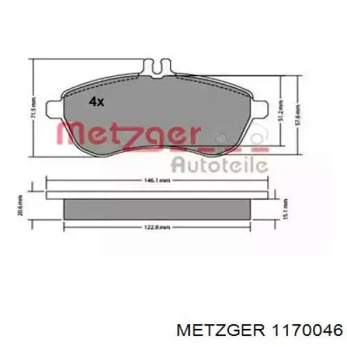 Передние тормозные колодки 1170046 Metzger