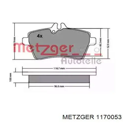 Передние тормозные колодки 1170053 Metzger