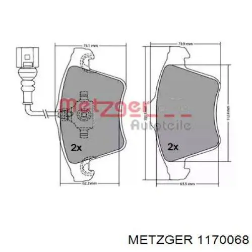 Передние тормозные колодки 1170068 Metzger