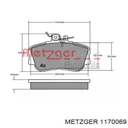 Передние тормозные колодки 1170069 Metzger