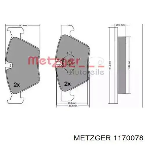 Передние тормозные колодки 1170078 Metzger