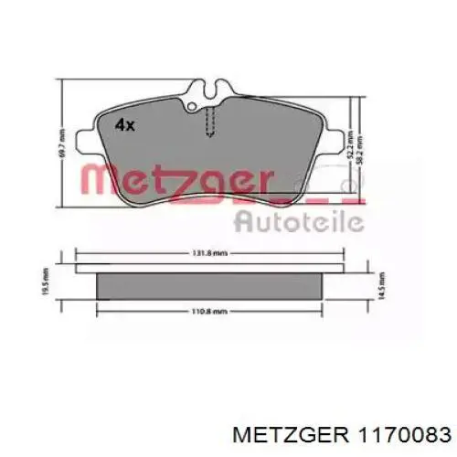 Передние тормозные колодки 1170083 Metzger