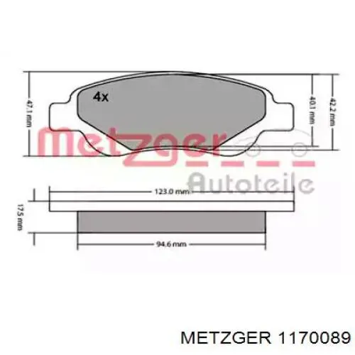 Передние тормозные колодки 1170089 Metzger