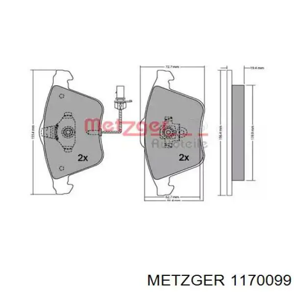 Передние тормозные колодки 1170099 Metzger