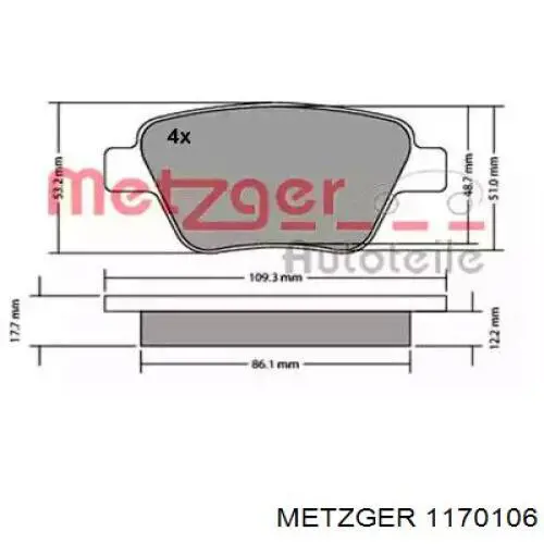 Задние тормозные колодки 1170106 Metzger