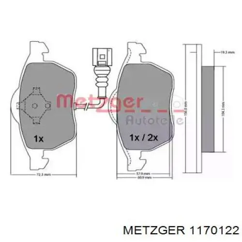 Передние тормозные колодки 1170122 Metzger